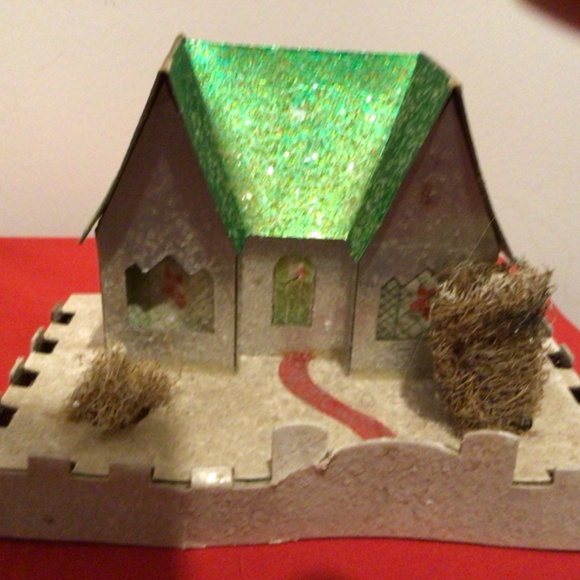 Vintage Lot 6 Putz Glitter Houses w/trees & Cellophane Windows, Japan - Picture 4 of 16